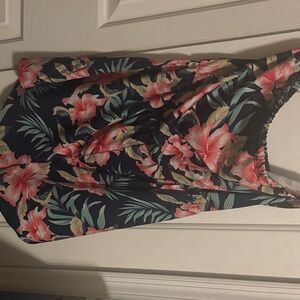 Tropical Floral Navy Tank Romper with Pink Hibiscus